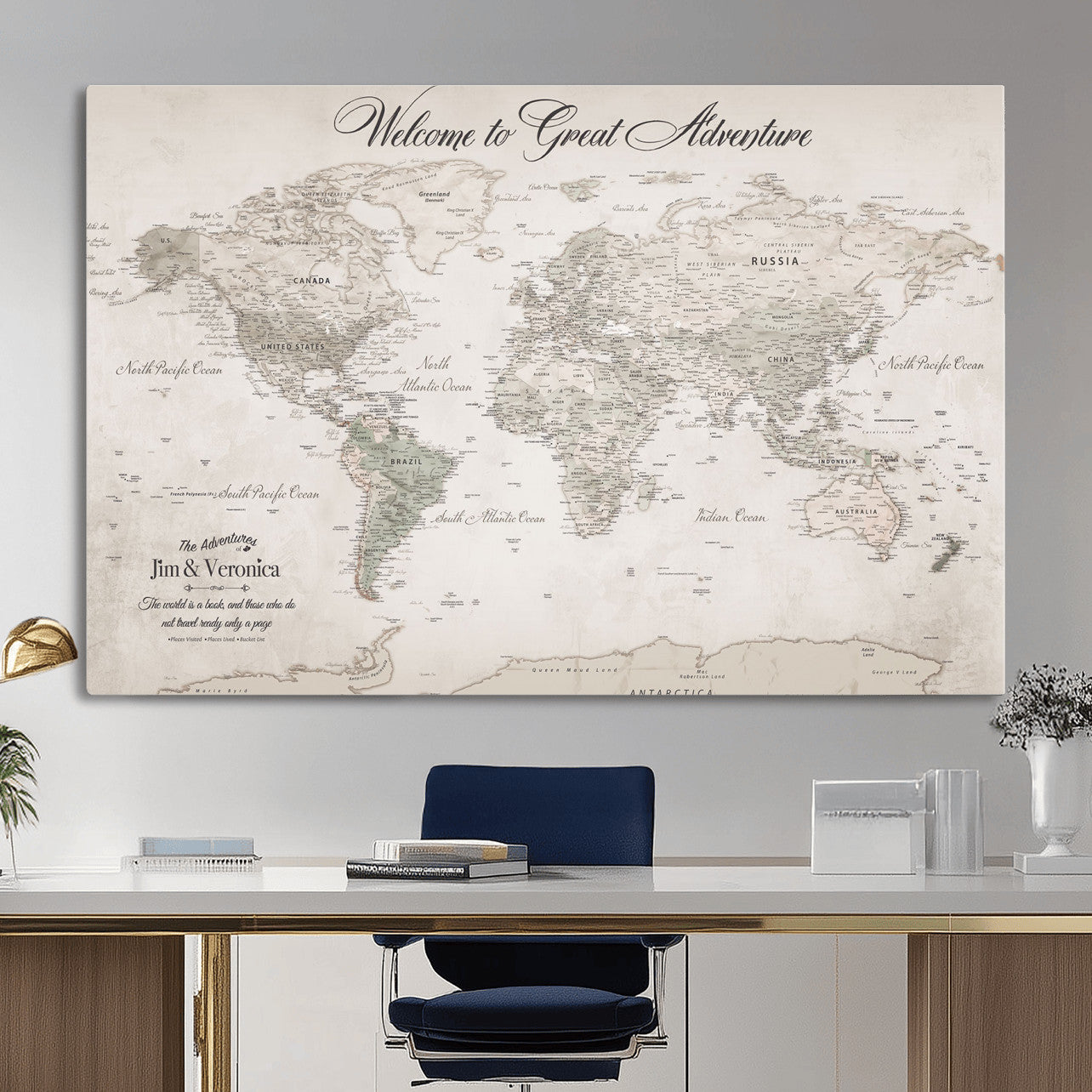 19217574-MGV-CV-36X24 - Personalized Push Pin World Map Wall Art Canvas Print with Pins – Customize  Travel Tracker Map for Home and Office Décor