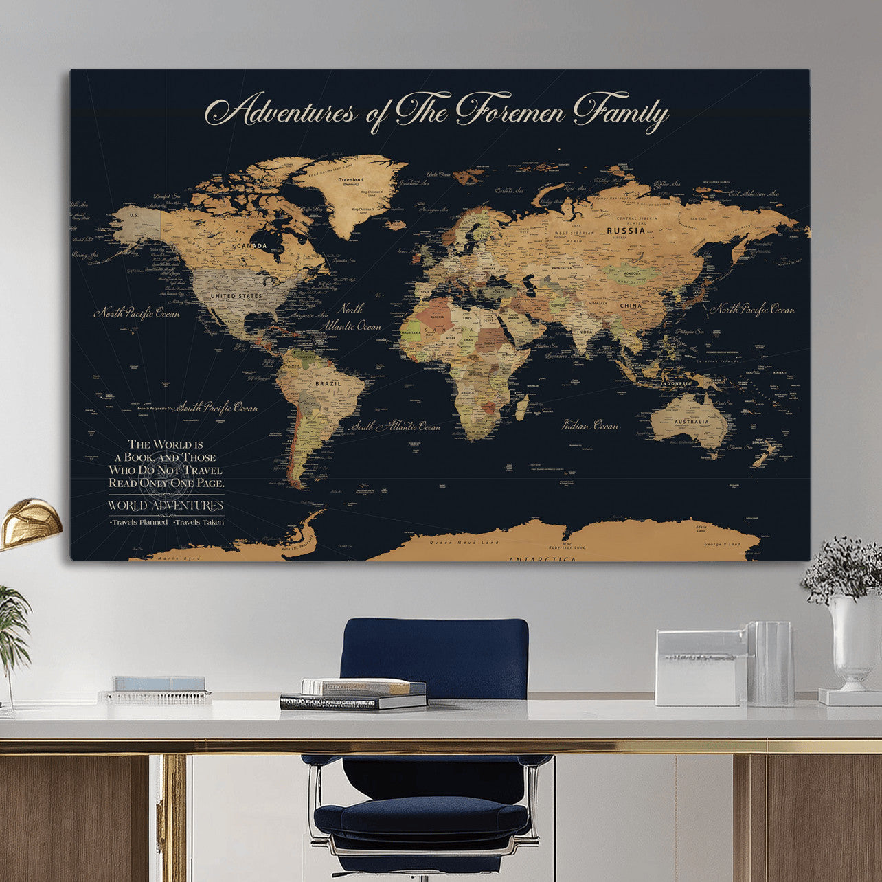 79740262-MGV-CV-36X24 - Personalized Push Pin World Map Wall Art Canvas Print with Pins – Customize  Travel Tracker Map for Home and Office Décor