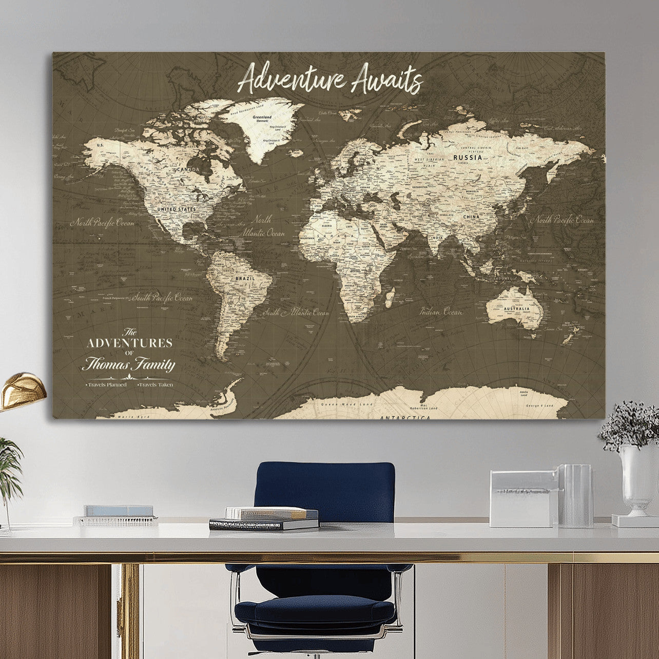 28332566-MGV-CV-36X24 - Personalized Push Pin World Map Wall Art Canvas Print with Pins – Customize  Travel Tracker Map for Home and Office Décor