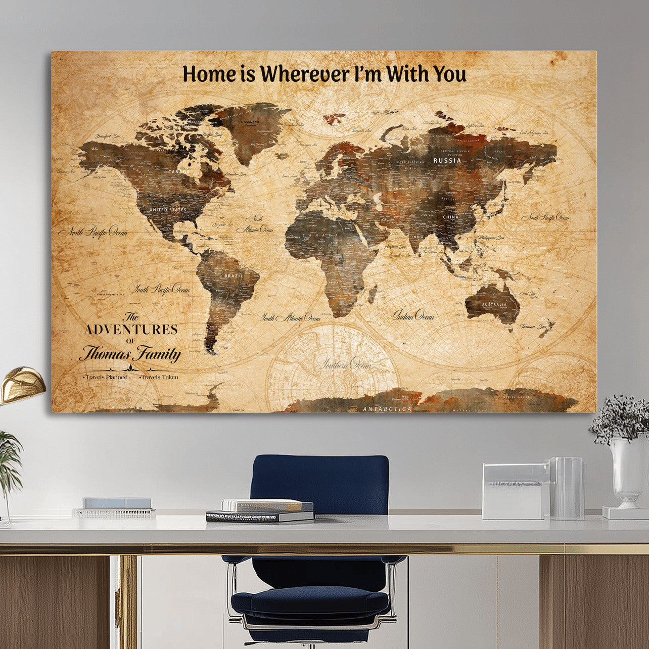 61703173-MGV-CV-36X24 - Personalized Push Pin World Map Wall Art Canvas Print with Pins – Customize  Travel Tracker Map for Home and Office Décor