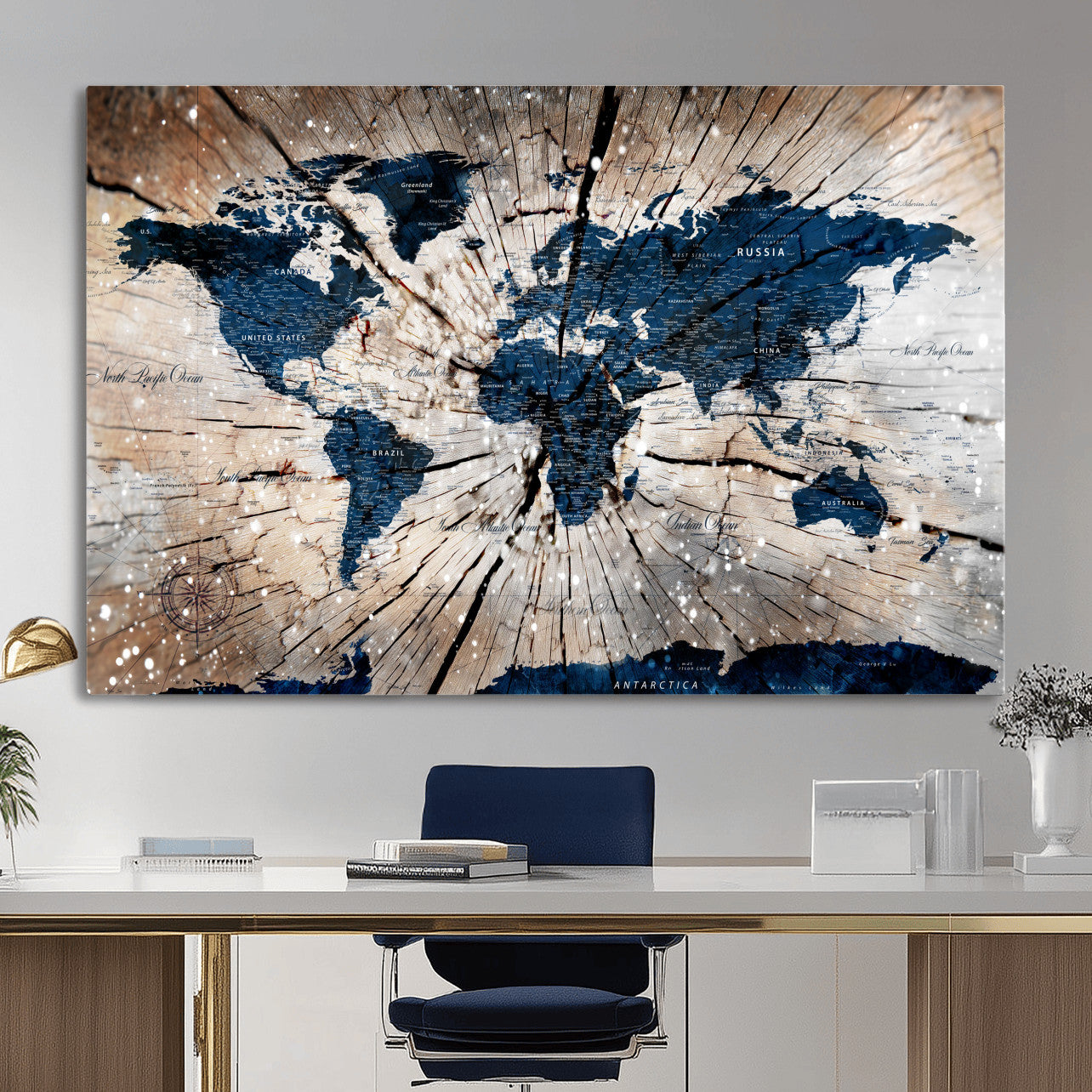 99001695-MGV-CV-36X24 - World Map Wall Art Canvas Print, Modern Decorative Framed Map Artwork Prints for Living Room, Office, Bedroom Wall Decor
