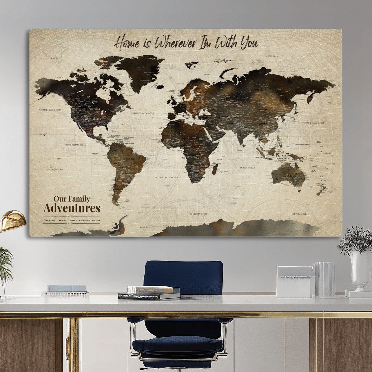 44658041-MGV-CV-36X24 - Customized Push Pin World Map Wall Art Canvas Print with Pins, Framed Personalize Travel Tracker Map, World Map for Living Room and Office Decor