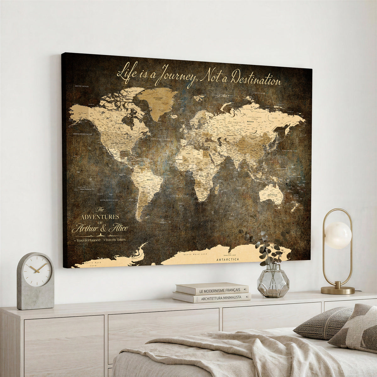 75877068-MGV-CV-36X24 - Custom Push Pin Travel Map Canvas Print, Couples Countries Visited Map, Bedroom and Study Decor