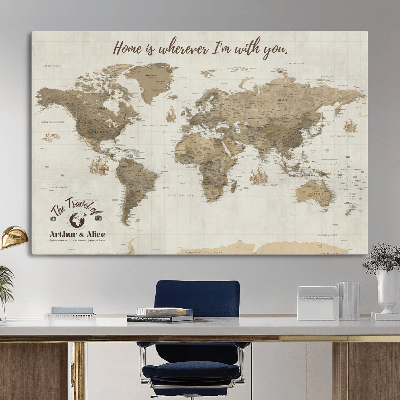 61351027-MGV-CV-36X24 - Custom Push Pin World Map Wall Art Canvas Print – Personalized Travel Tracker with Pins - NEWMAP-11