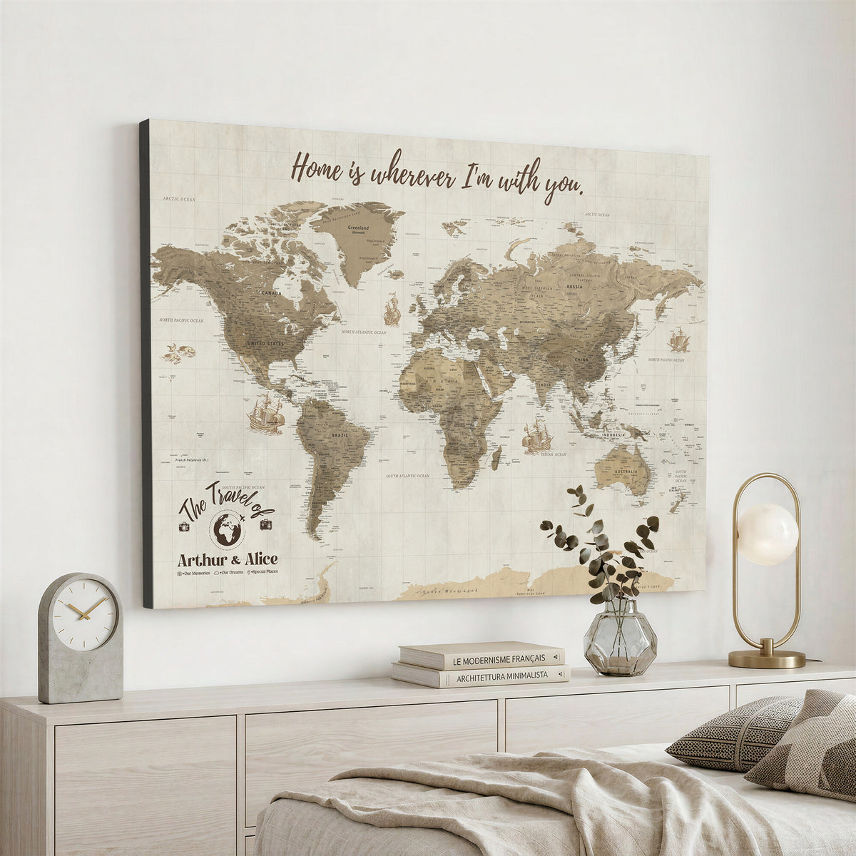 61351027-MGV-CV-36X24 - Custom Push Pin World Map Wall Art Canvas Print | Personalized Travel Tracker with Pins - NEWMAP-11