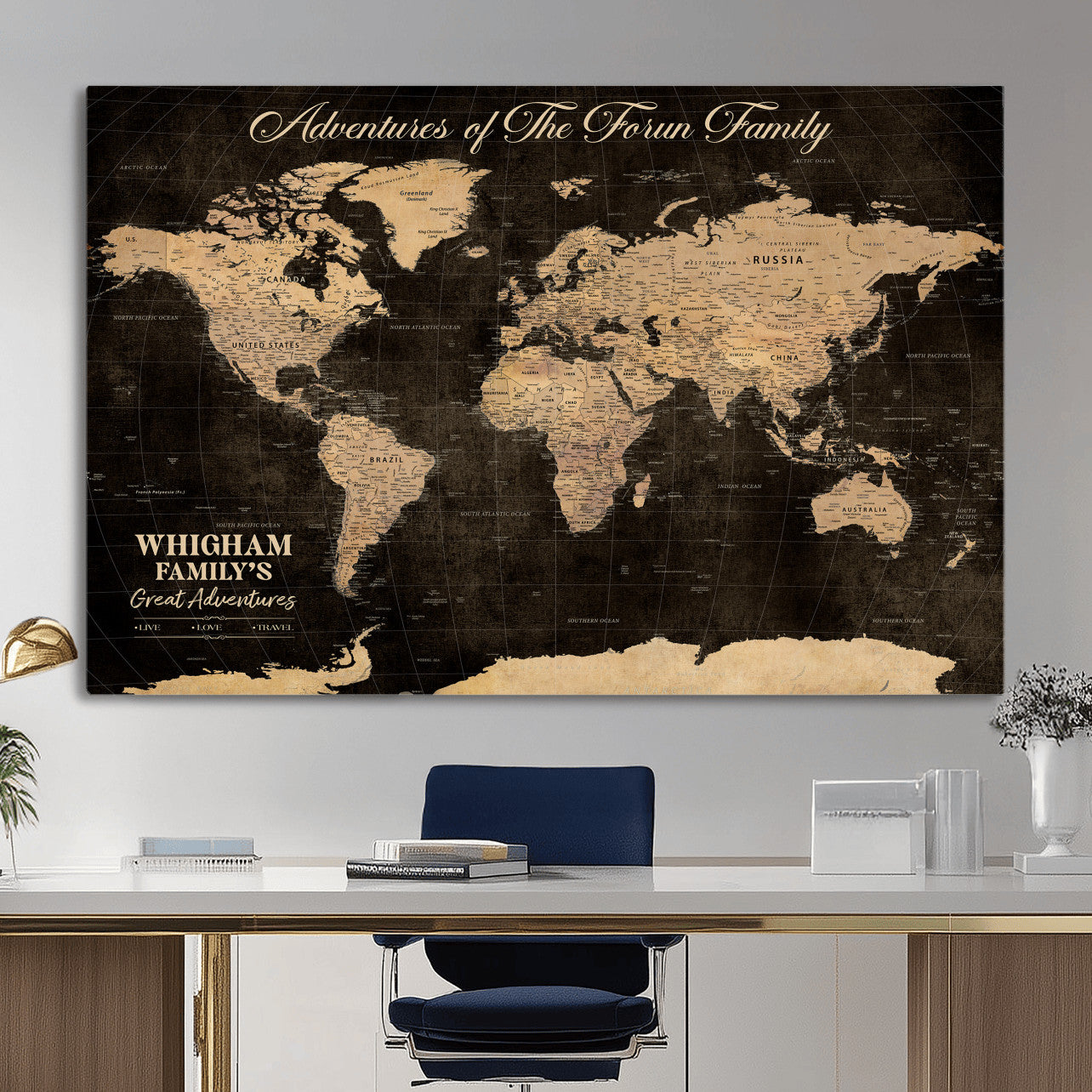 69635819-MGV-CV-36X24 - Custom Push Pin World Map Wall Art Canvas Print – Personalized Travel Tracker with Pins Framed Large for Home and Office Decor