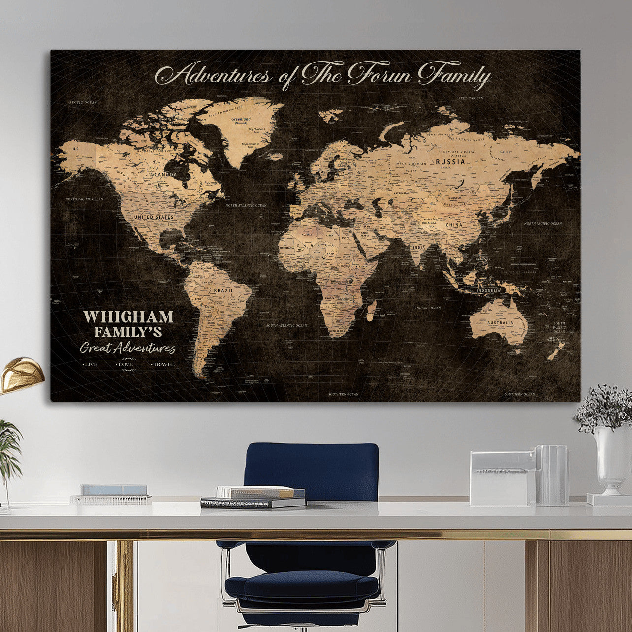 68639184-MGV-CV-36X24 - Custom Push Pin World Map Wall Art Canvas Print – Personalized Travel Tracker with Pins Framed Large for Home and Office Decor