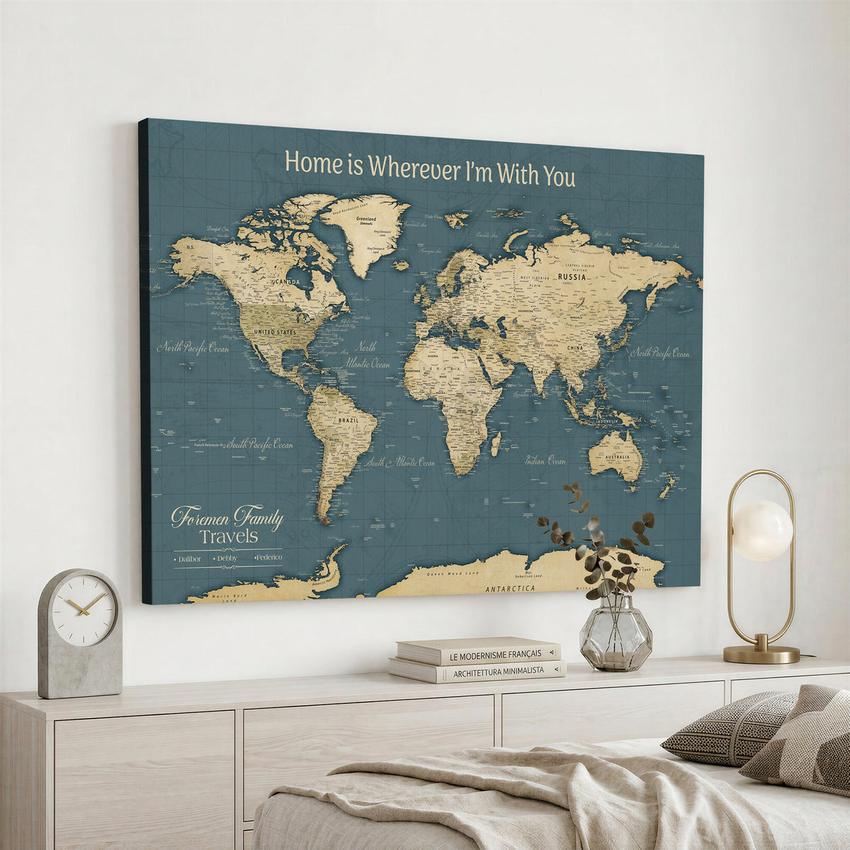 15936891-MGV-CV-36X24 - Custom Push Pin World Map Wall Art Canvas Print | Personalized Travel Tracker with Pins Framed Large for Home and Office Decor