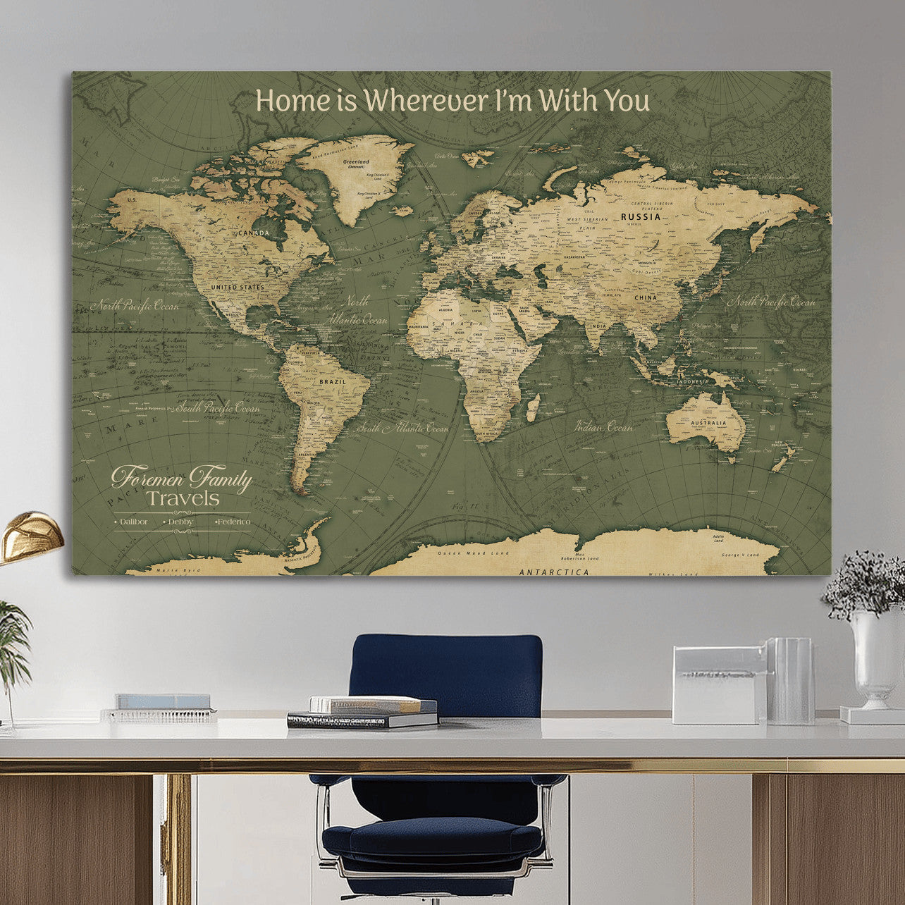 31715895-MGV-CV-36X24 - Custom Push Pin World Map Wall Art Canvas Print – Personalized Travel Tracker with Pins Framed Large for Home and Office Decor