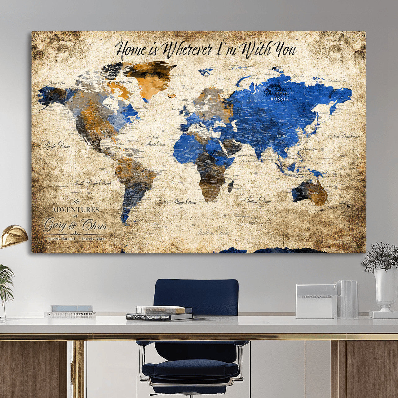 13332533-MGV-CV-36X24 - Custom Push Pin World Map Wall Art Canvas Print – Personalized Travel Tracker with Pins Framed Large for Home and Office Decor