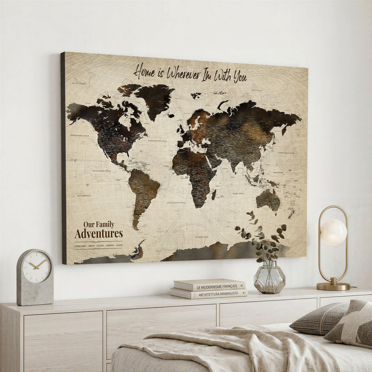 26357755-MGV-CV-36X24 - Custom Push Pin World Map Wall Art Canvas Print | Personalized Travel Tracker with Pins Framed Large for Home and Office Decor