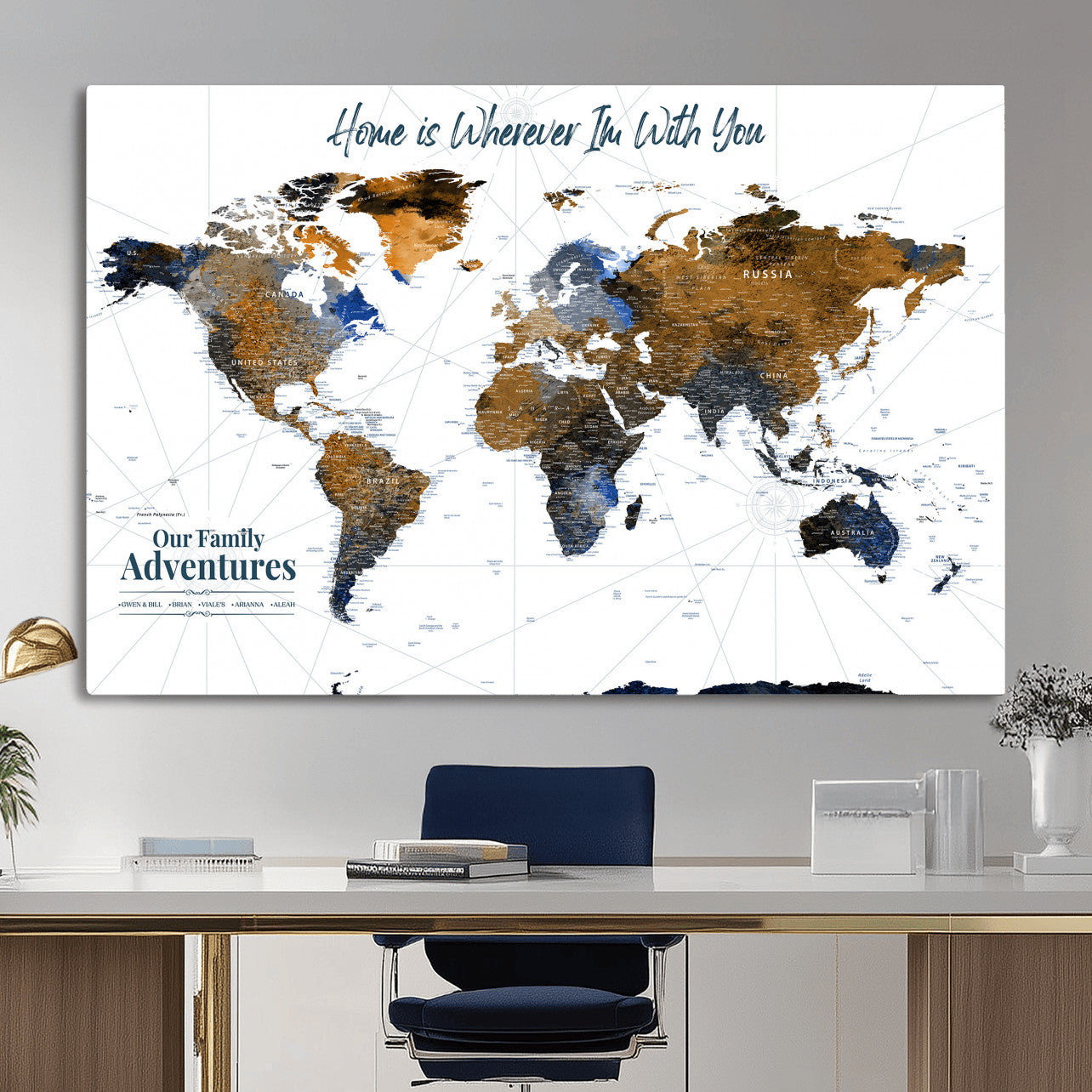 75259864-MGV-CV-36X24 - Custom Push Pin World Map Wall Art Canvas Print – Personalized Travel Tracker with Pins Framed Large for Home and Office Decor