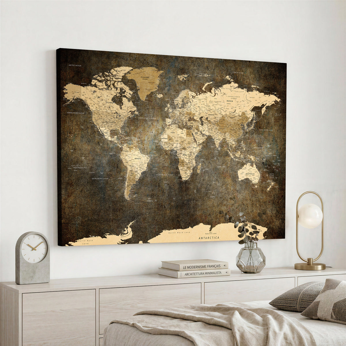 89742472-MGV-CV-36X24 - Large Framed Vintage World Map Wall Art Print for Home Wall