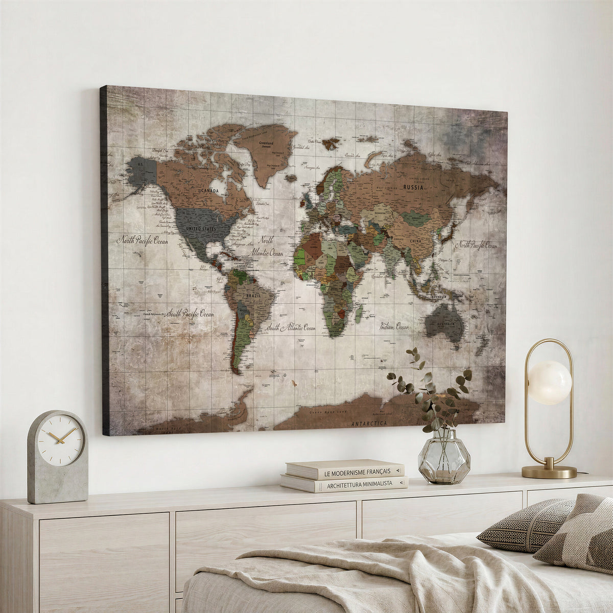 65393892-MGV-CV-36X24 - World Map Wall Art Canvas Print, Modern Decorative Framed Map Artwork Prints for Living Room, Office, Bedroom Wall Decor