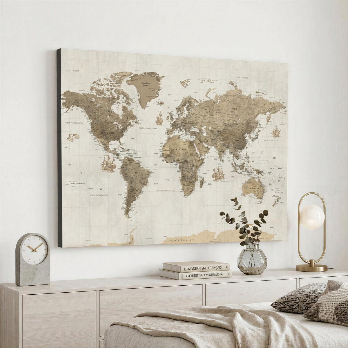 28283260-MGV-CV-36X24 - Detailed World Map Wall Art Canvas Print