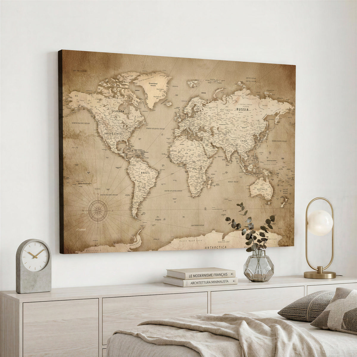34795134-MGV-CV-36X24 - World Map Wall Art Canvas Print, Modern Decorative Framed Map Artwork Prints for Living Room, Office, Bedroom Wall Decor