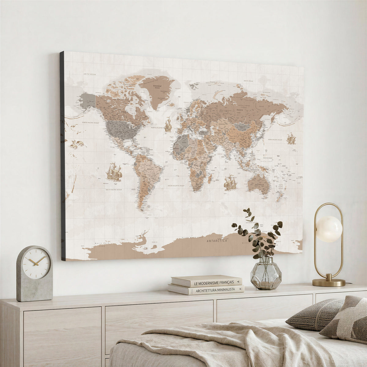 85057279-MGV-CV-36X24 - Framed Large World Map Canvas Print for Office Decor