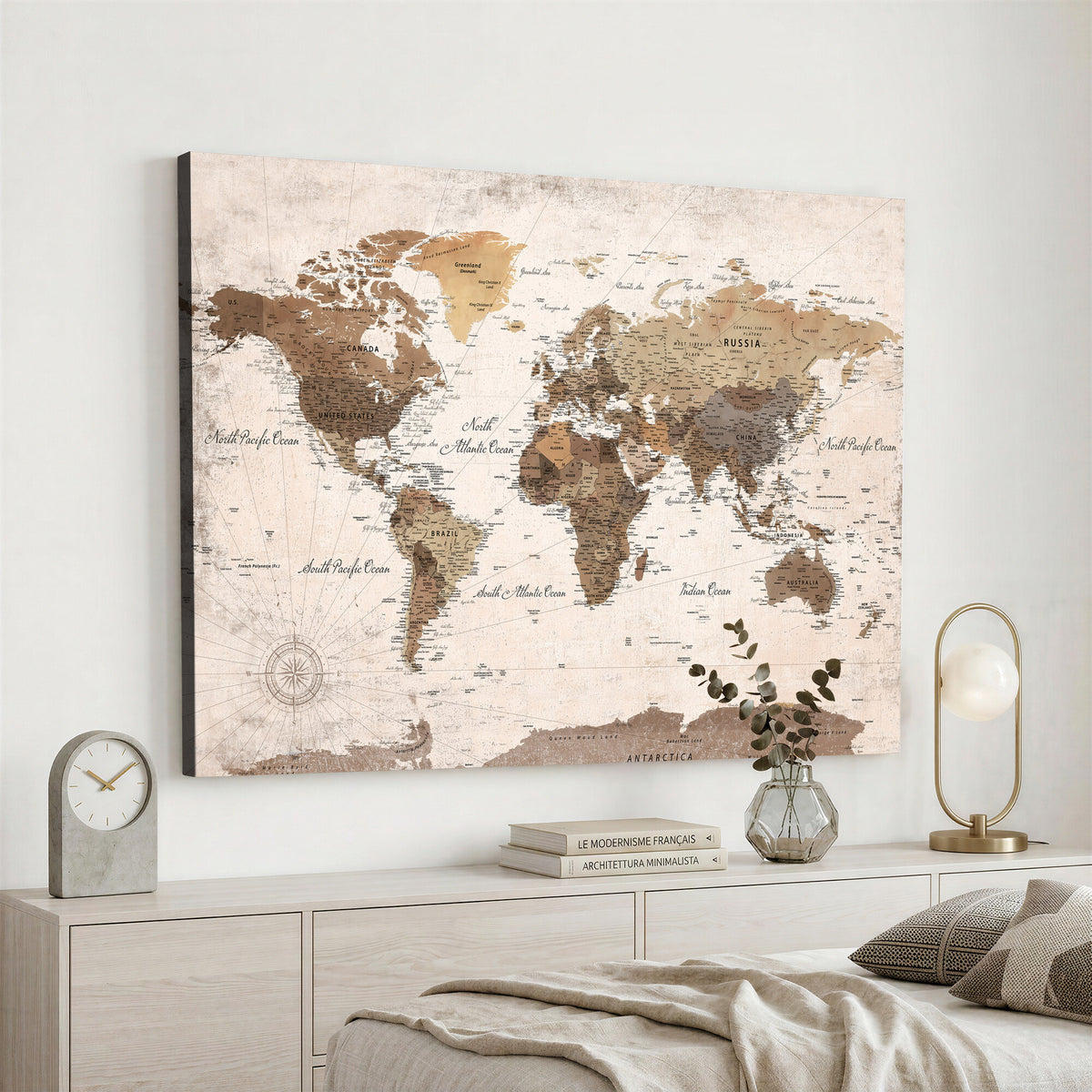 38923639-MGV-CV-36X24 - World Map Wall Art Canvas Print, Modern Decorative Framed Map Artwork Prints for Living Room, Office, Bedroom Wall Decor