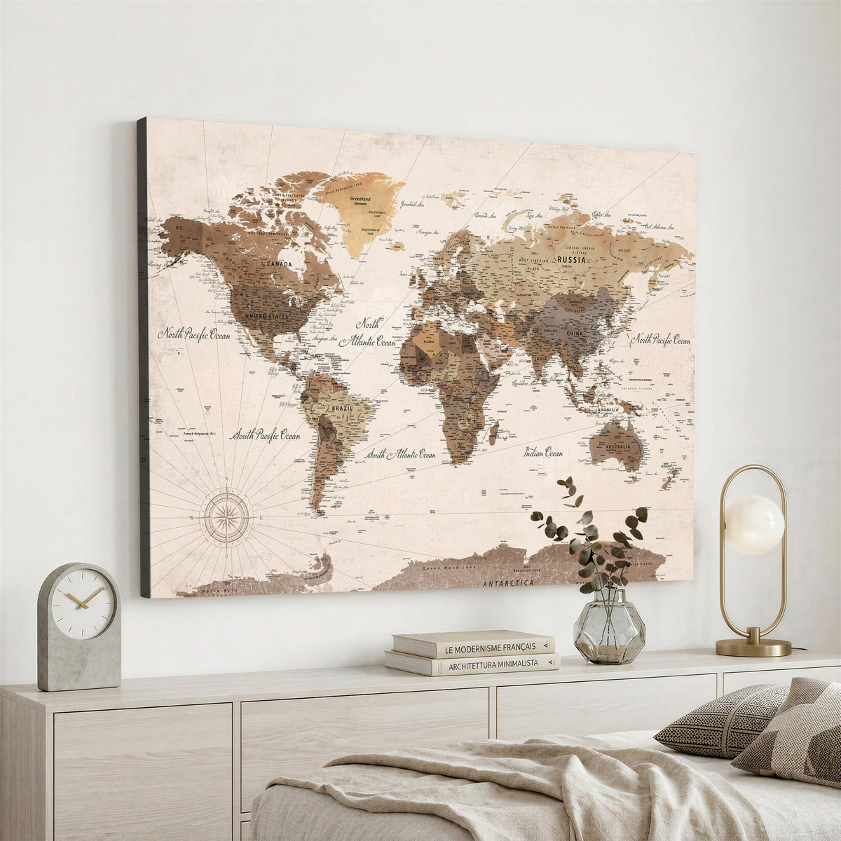 69860078-MGV-CV-36X24 - World Map Wall Art Canvas Print, Modern Decorative Framed Map Artwork Prints for Living Room, Office, Bedroom Wall Decor