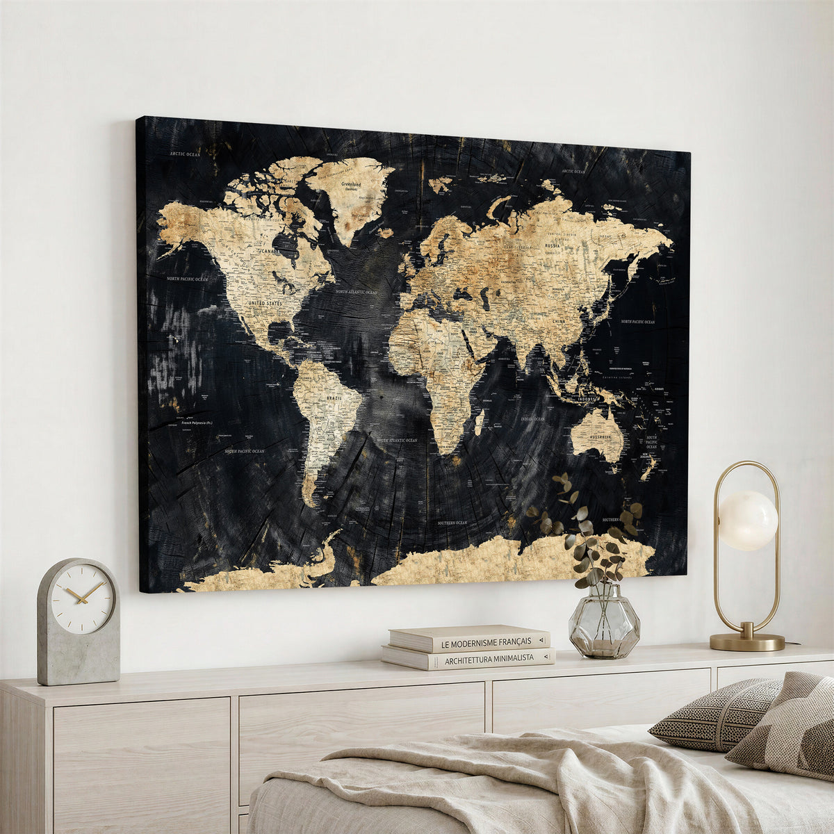 45535041-MGV-CV-36X24 - Framed Large World Map Wall Art Canvas Print for Living Room