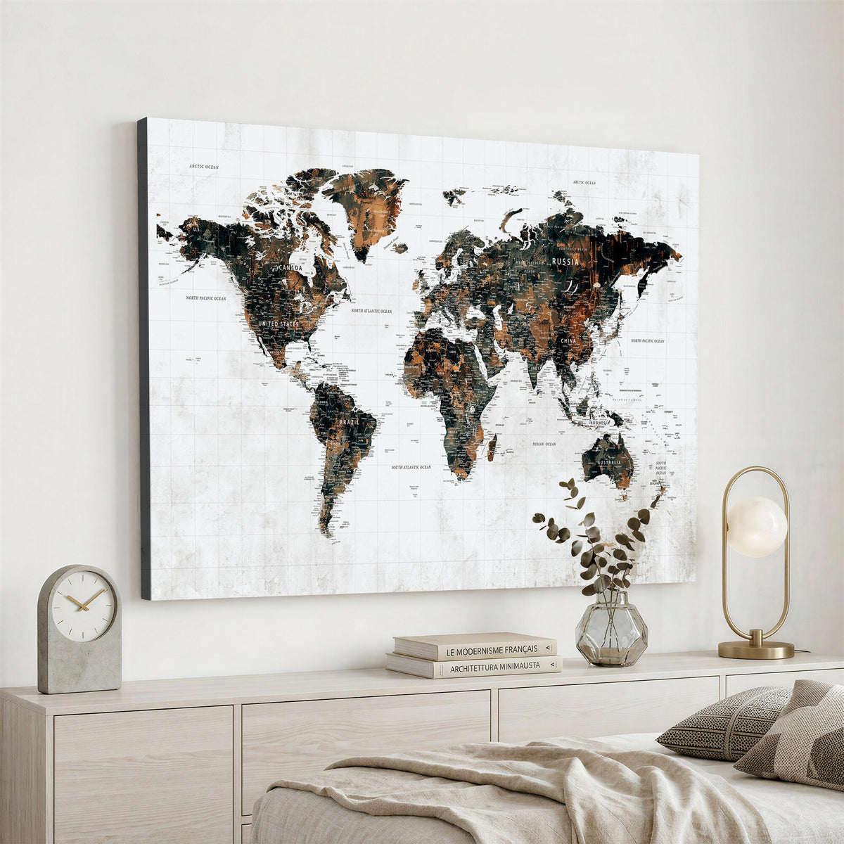 60008766-MGV-CV-36X24 - Large World Map Canvas Print – Framed Travel Map Wall Art