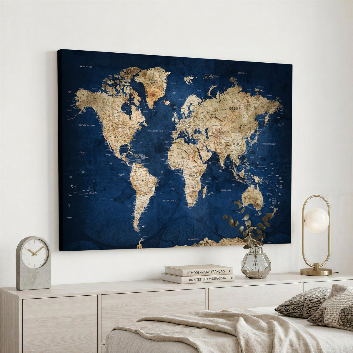 57503519-MGV-CV-36X24 - World Map Canvas Print – Framed Travel Map Wall Art for
