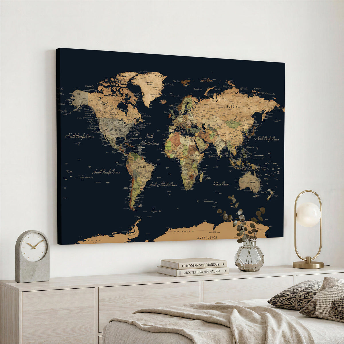 94449133-MGV-CV-36X24 - Vintage World Map Canvas on the Dark Background Wall Art