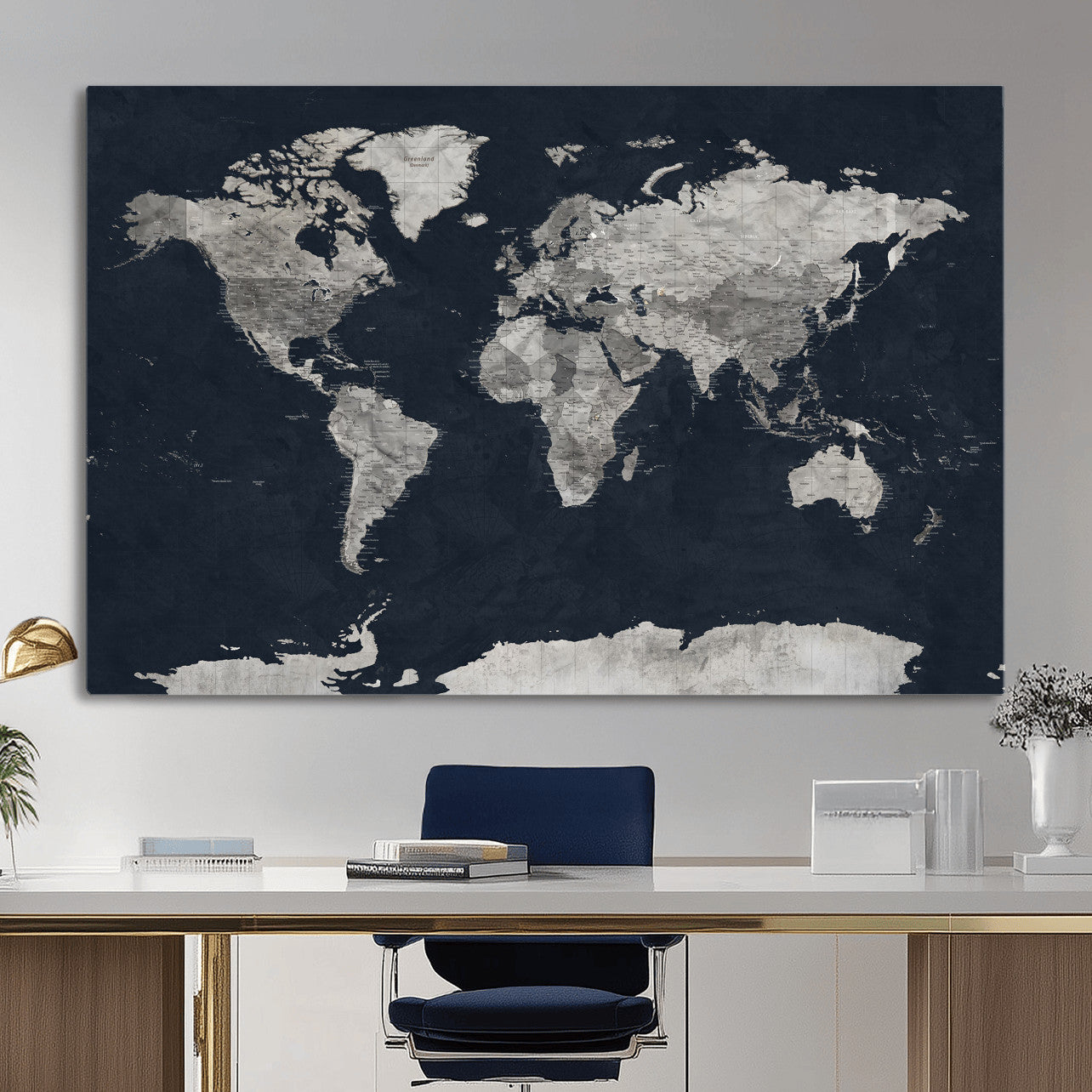 53886659-MGV-CV-36X24 - World Map Wall Art Canvas Print, Modern Decorative Framed Map Artwork Prints for Living Room, Office, Bedroom Wall Decor