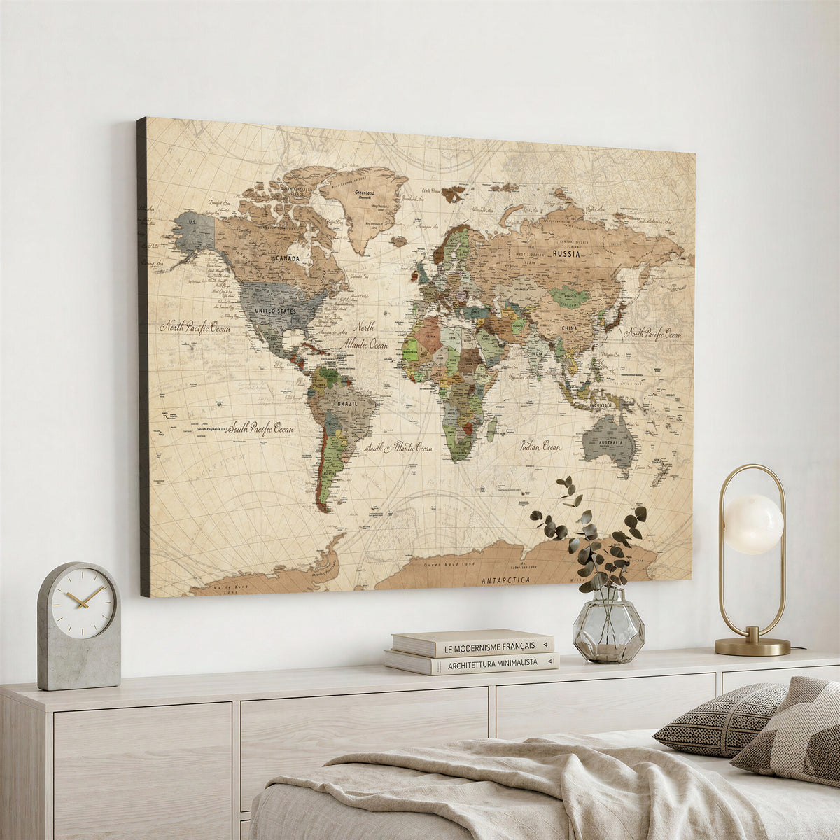 16856902-MGV-CV-36X24 - Vintage World Map Canvas Wall Art - Rustic Grunge Texture