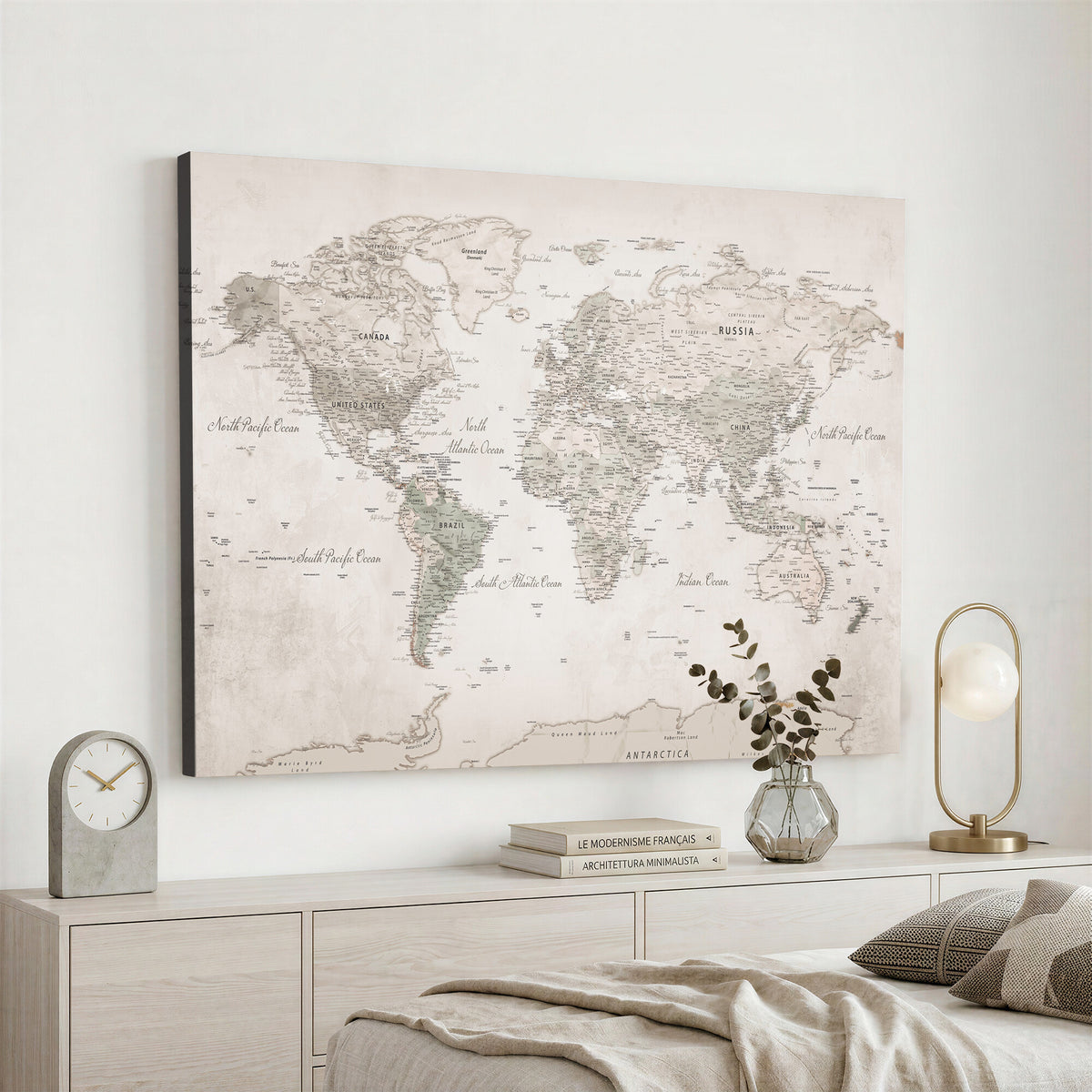 90355419-MGV-CV-36X24 - Antique Style World Map Canvas Print | Vintage Detailed World Map Art for Travel Lovers