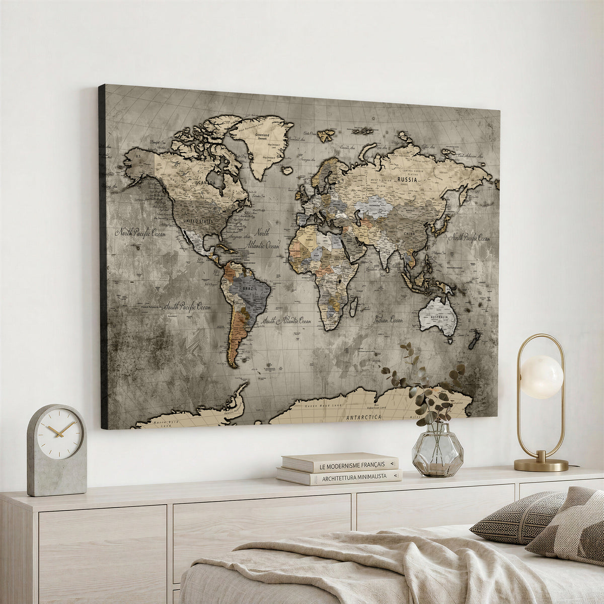 85218700-MGV-CV-36X24 - World Map Canvas Print, Detailed Map of the World Wall Art