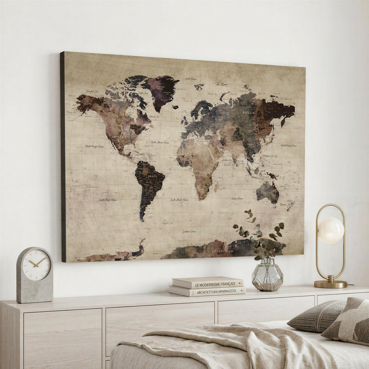 59159103-MGV-CV-36X24 - World Map Canvas Print, Detailed Map of the World, Adventure Gift for Couples and Anniversaries