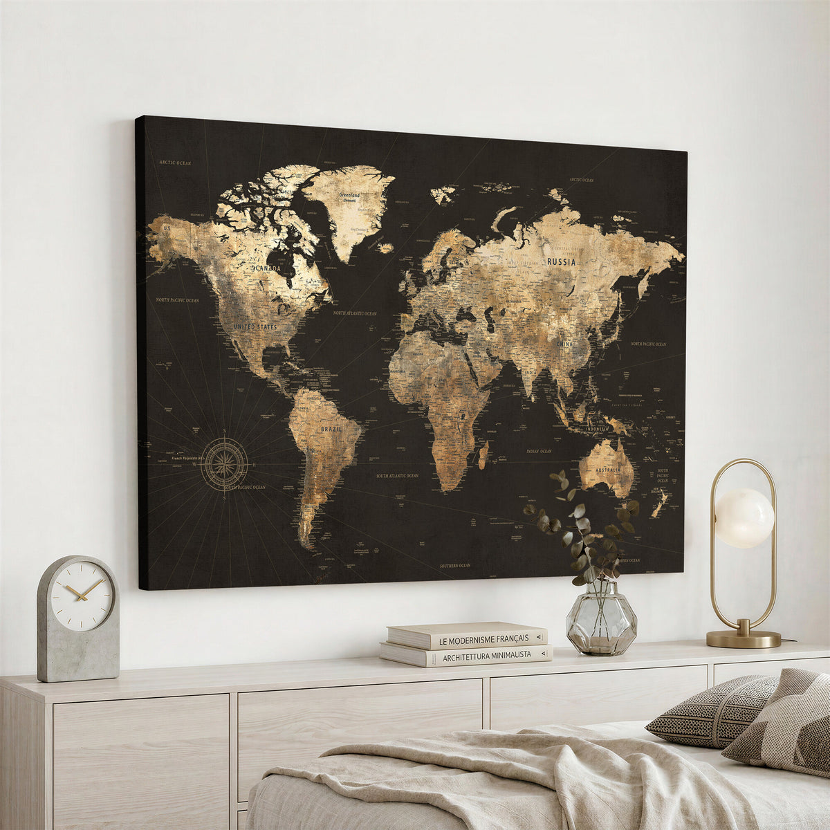 70985630-MGV-CV-36X24 - Framed World Map with Pin Canvas Print – Detailed World Map