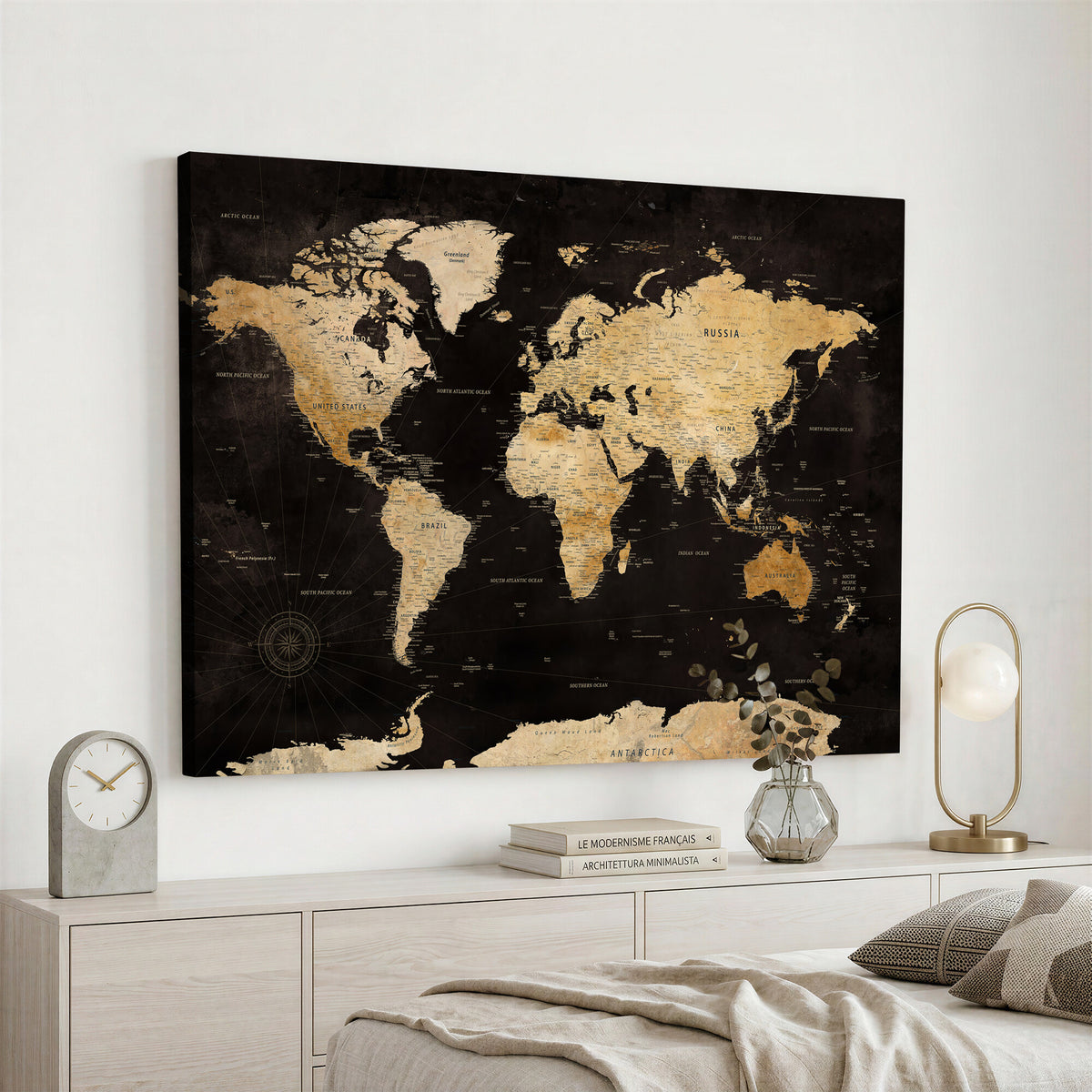 70468159-MGV-CV-36X24 - Extra Large World Map Canvas Print – Detailed Map Classic