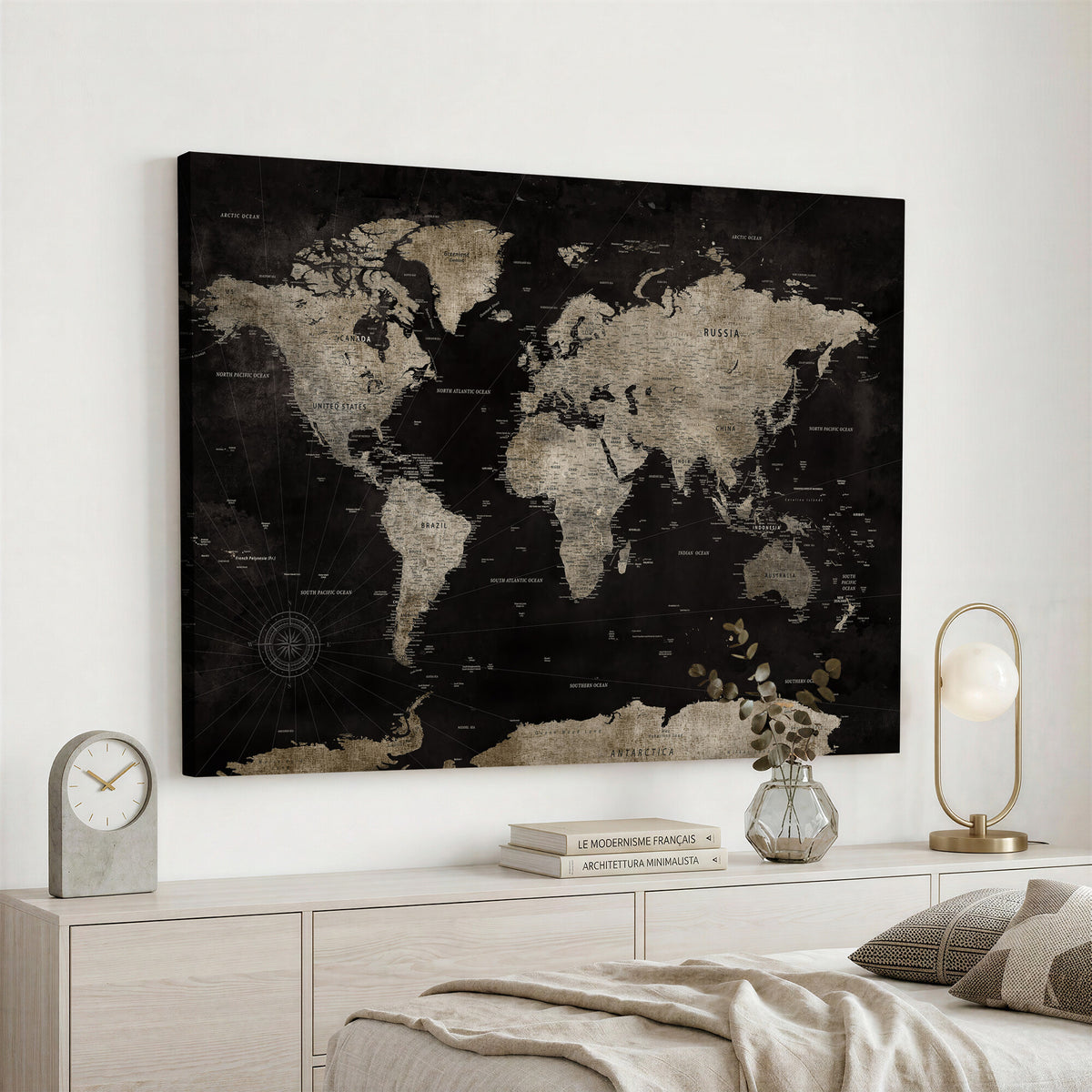 56225956-MGV-CV-36X24 - Detailed World Map Wall Art Print - Large Framed World Map
