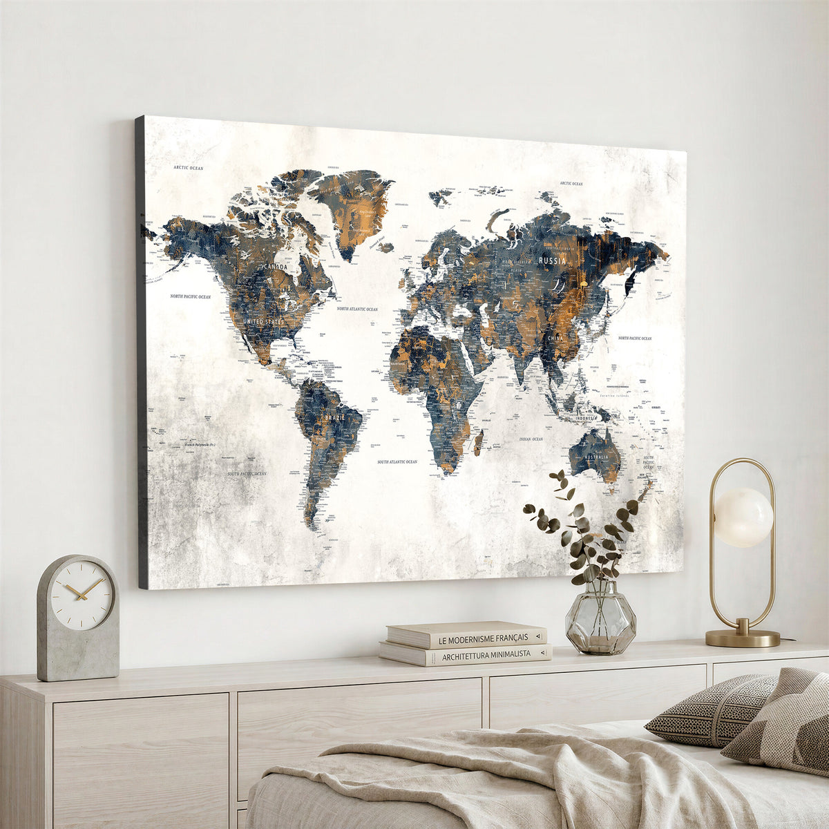 52451147-MGV-CV-36X24 - World Map Wall Art Canvas Print for Office Wall Decor