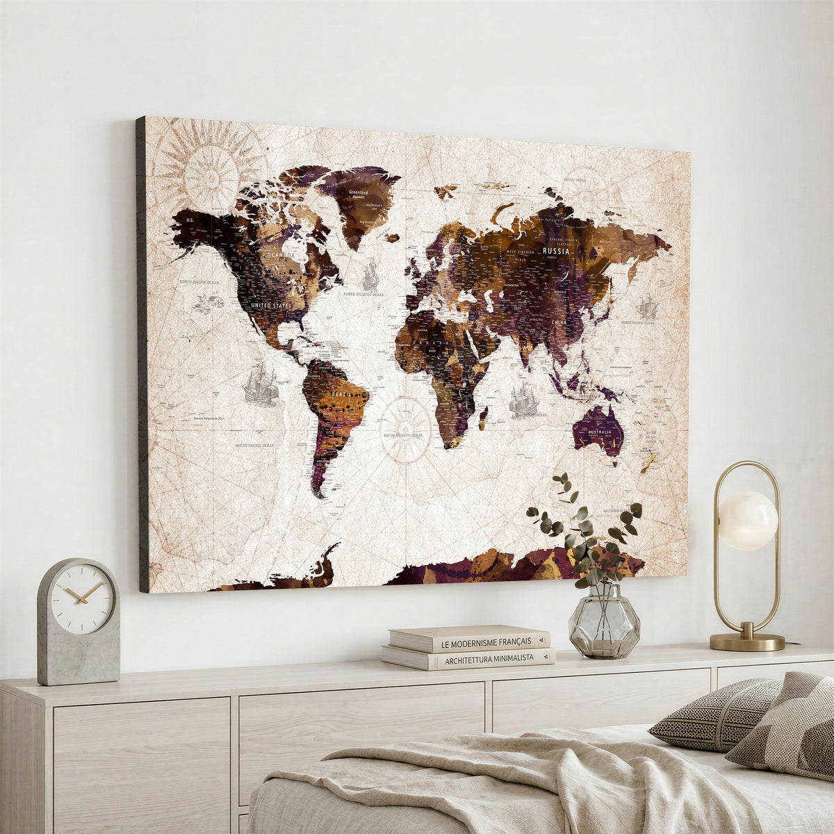 53400857-MGV-CV-36X24 - Blue Watercolor World Map Canvas Print – Framed Modern Wall