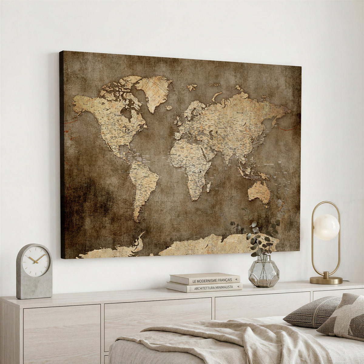 35847542-MGV-CV-36X24 - Dark Vintage World Map Canvas Wall Art Print, Antique Map