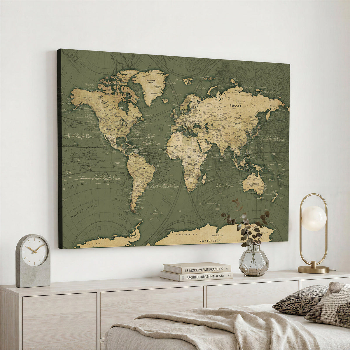 75846040-MGV-CV-36X24 - Large World Map Canvas Wall Art Print for Study Room Decor -