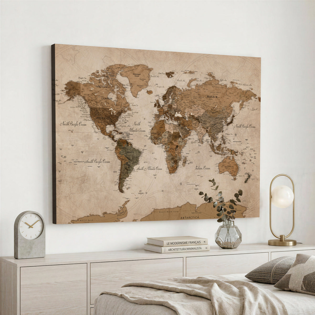 40064188-MGV-CV-36X24 - World Map Wall Art Canvas Print, Modern Decorative Framed Map Artwork Prints for Living Room, Office, Bedroom Wall Decor