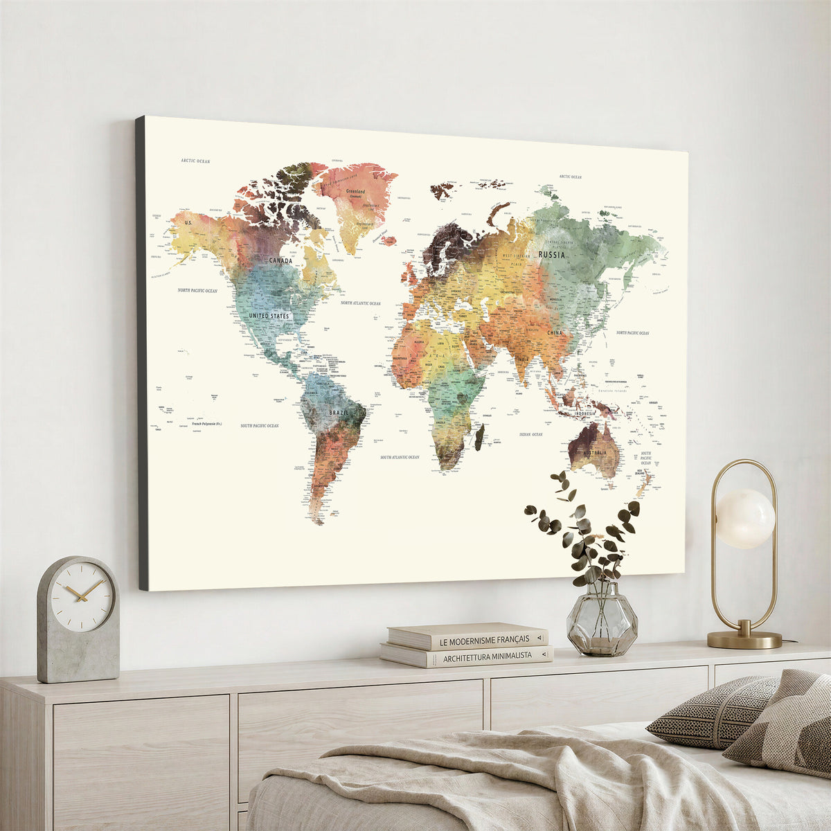 64206059-MGV-CV-36X24 - Framed World Map Wall Art Canvas Print for Living Room and Study Room