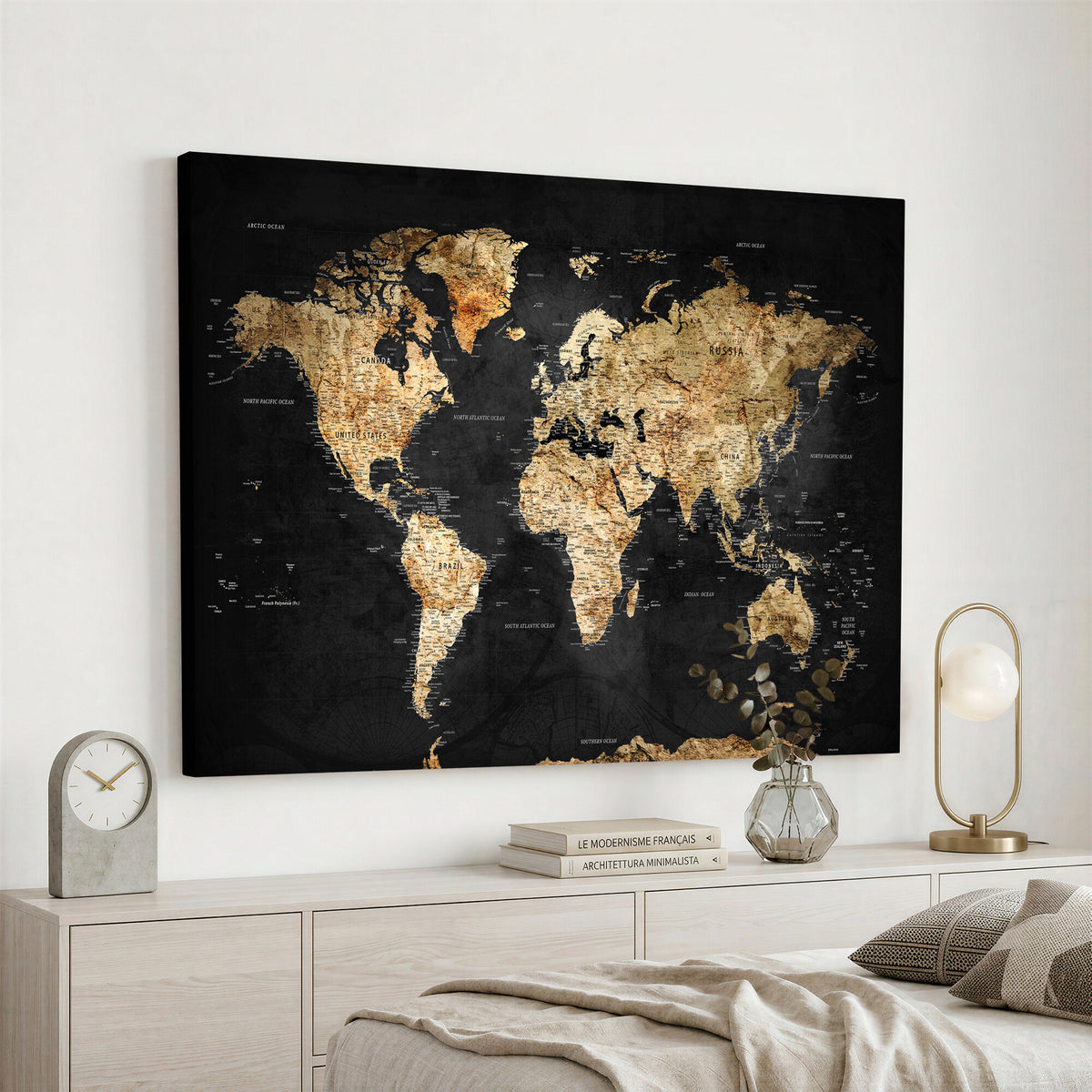 23568589-MGV-CV-36X24 - World Map Wall Art Canvas Print, Modern Decorative Framed Map Artwork Prints for Living Room, Office, Bedroom Wall Decor