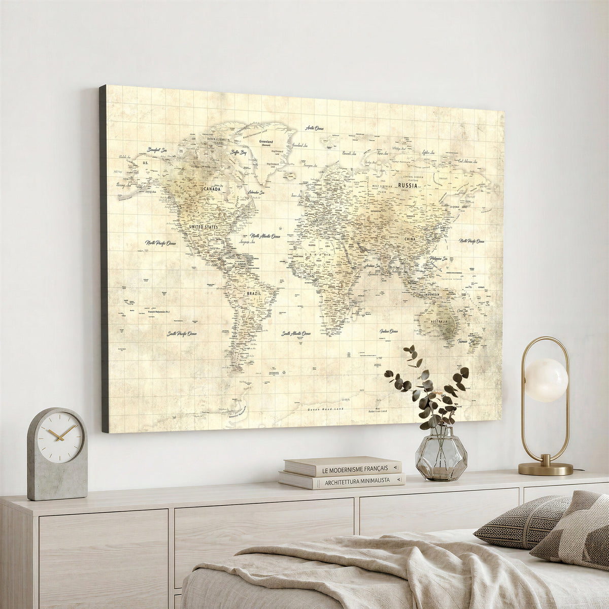 17101439-MGV-CV-36X24 - World Map Wall Art Canvas Print, Modern Decorative Framed Map Artwork Prints for Living Room, Office, Bedroom Wall Decor