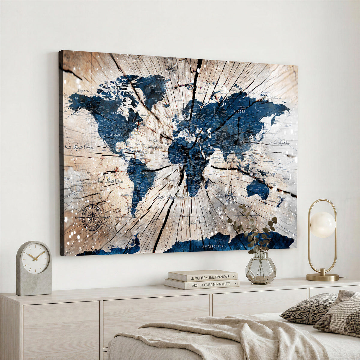 19478704-MGV-CV-36X24 - World Map Wall Art Canvas Print, Modern Decorative Framed Map Artwork Prints for Living Room, Office, Bedroom Wall Decor
