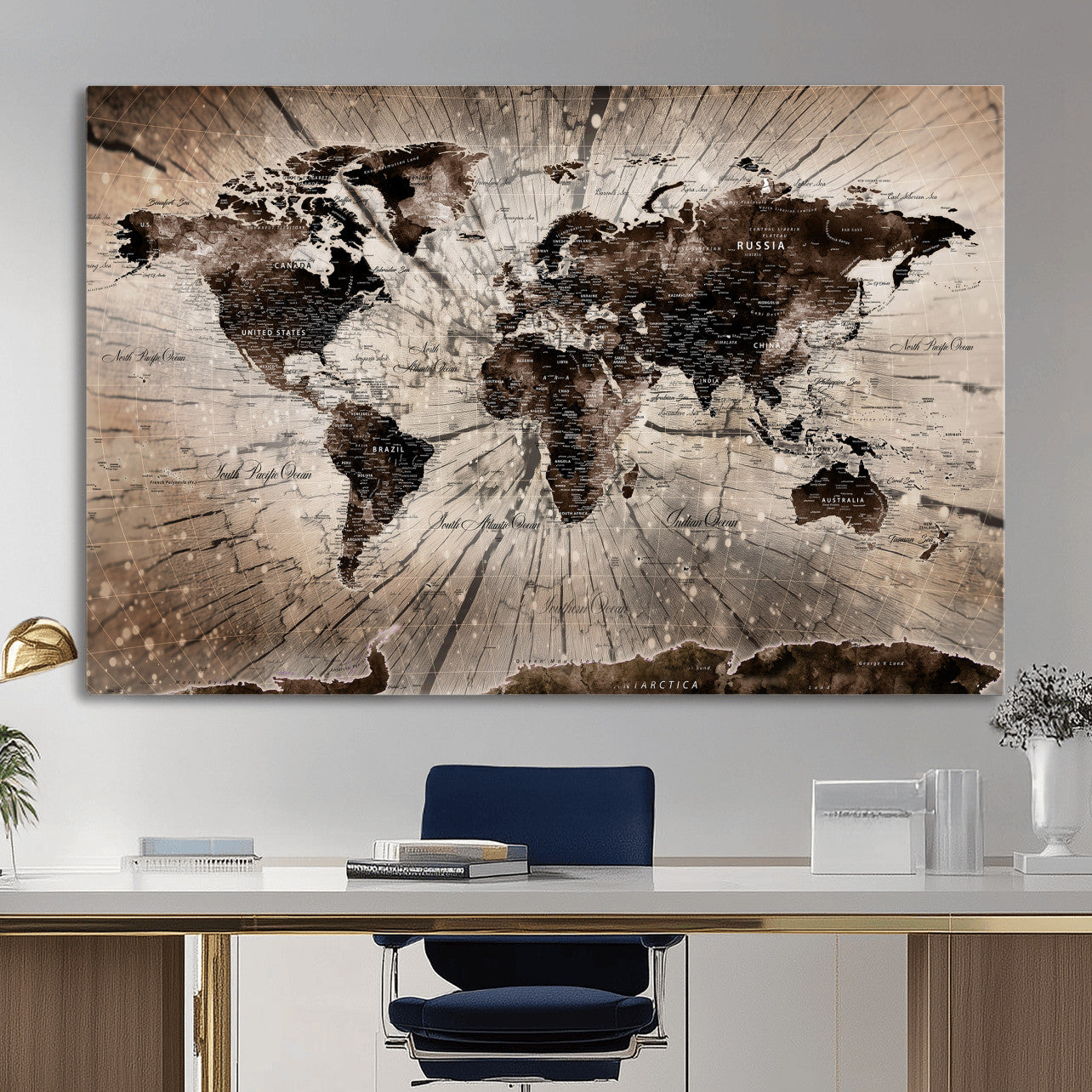 94623295-MGV-CV-36X24 - World Map Wall Art Canvas Print, Modern Decorative Framed Map Artwork Prints for Living Room, Office, Bedroom Wall Decor