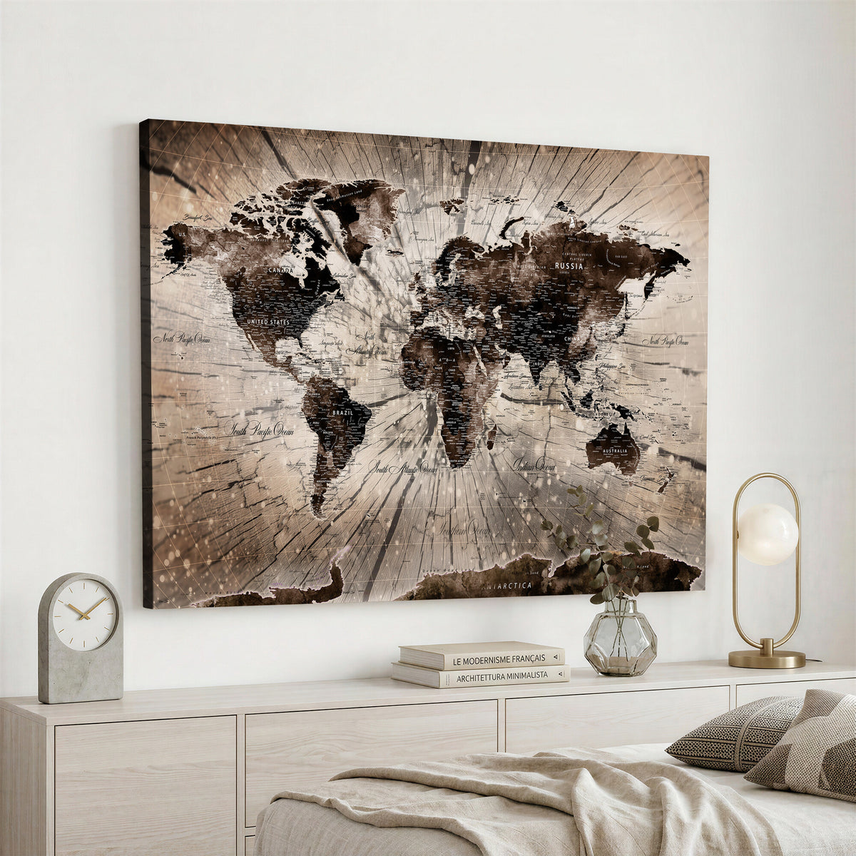 94623295-MGV-CV-36X24 - World Map Wall Art Canvas Print, Modern Decorative Framed Map Artwork Prints for Living Room, Office, Bedroom Wall Decor