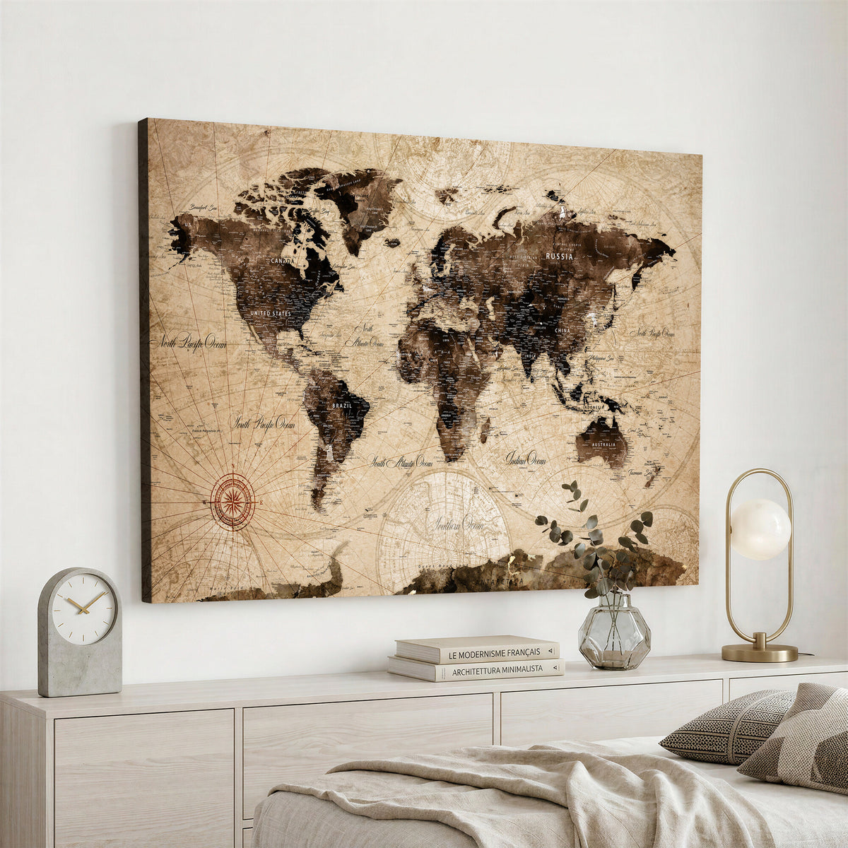47657418-MGV-CV-36X24 - World Map Wall Art Canvas Print, Modern Decorative Framed Map Artwork Prints for Living Room, Office, Bedroom Wall Decor