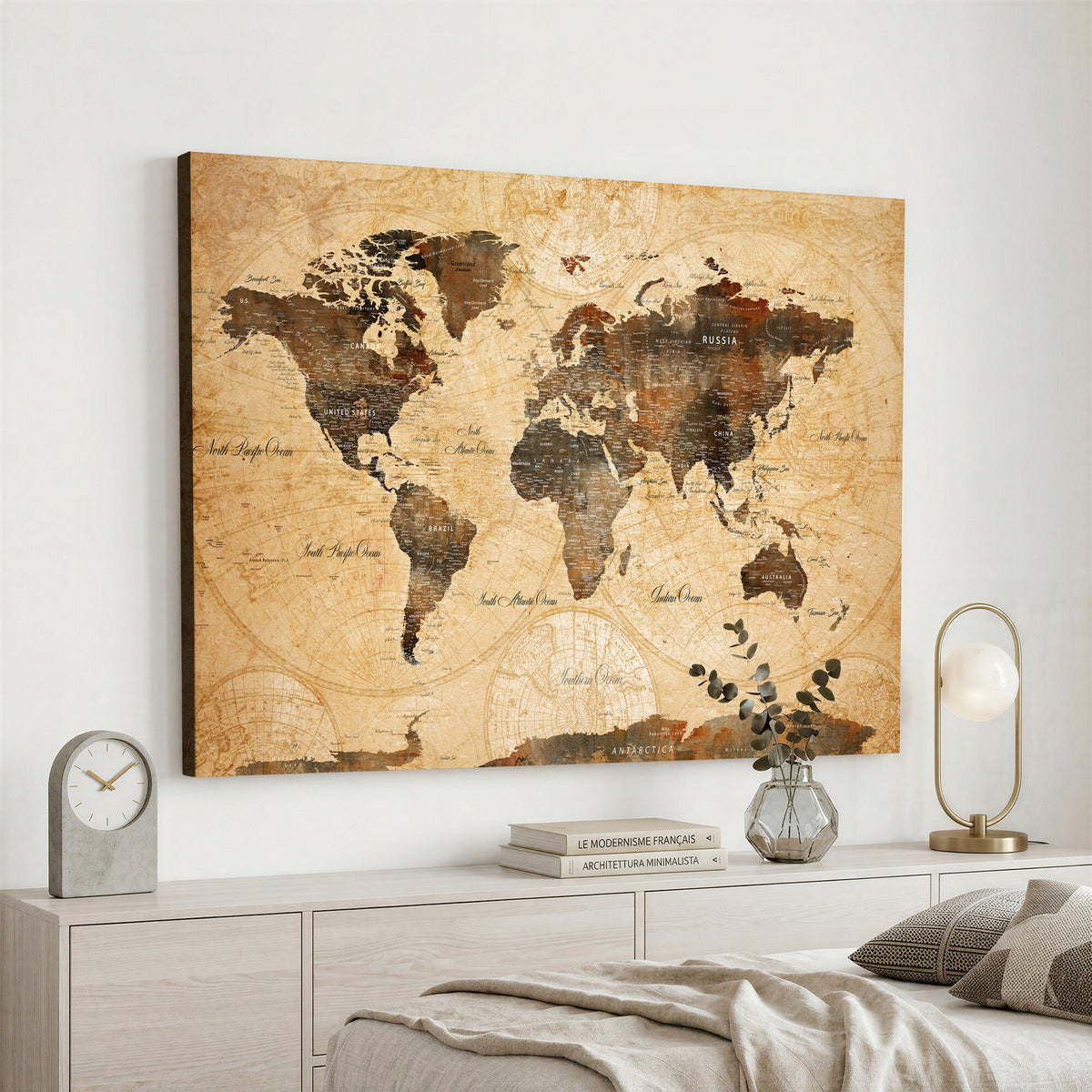 63156625-MGV-CV-36X24 - World Map Wall Art Canvas Print, Modern Decorative Framed Map Artwork Prints for Living Room, Office, Bedroom Wall Decor