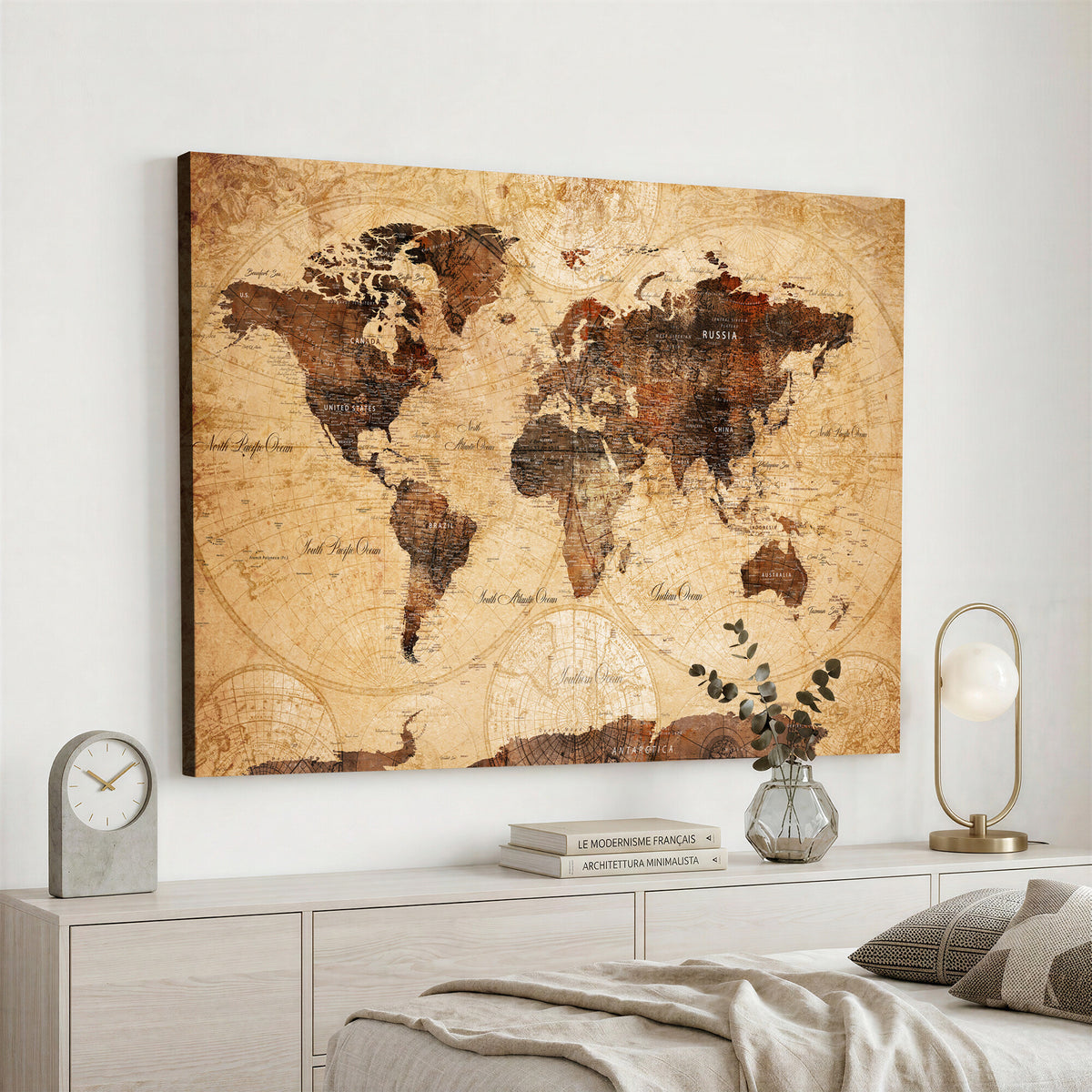 40760475-MGV-CV-36X24 - World Map Wall Art Canvas Print, Modern Decorative Framed Map Artwork Prints for Living Room, Office, Bedroom Wall Decor