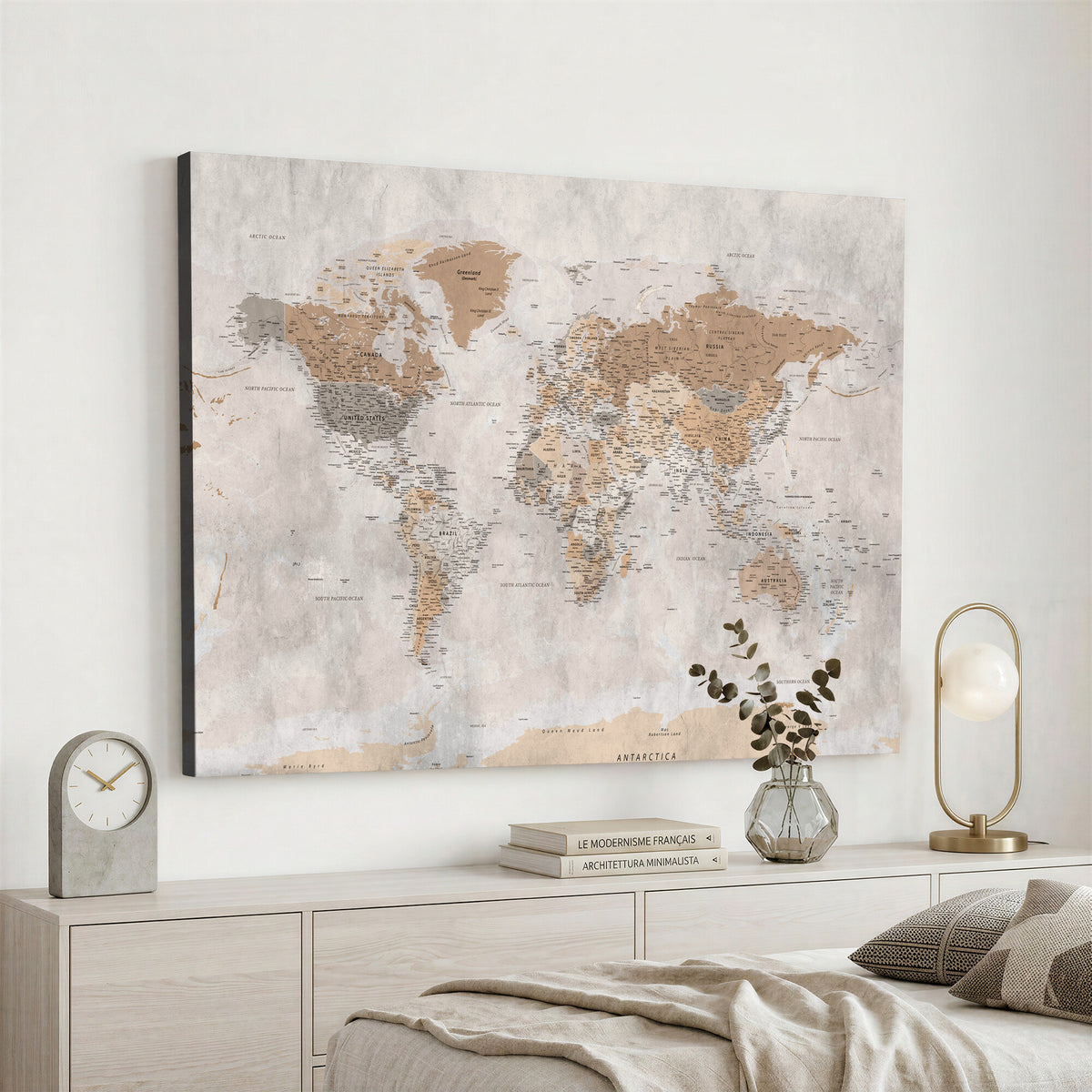 34051638-MGV-CV-36X24 - Detailed World Map Wall Art Canvas Print for Home and Office Decor